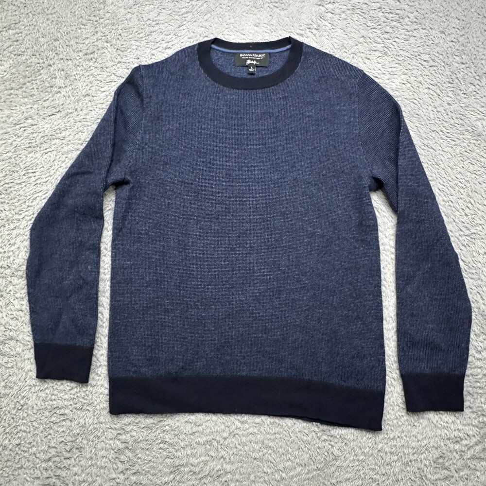 Banana Republic Merino Wool Sweater Mens L Blue Italian Yarn Excellent